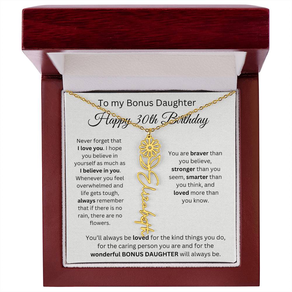 To My Bonus Daughter | Happy 30th Birthday | Flower Name Necklace