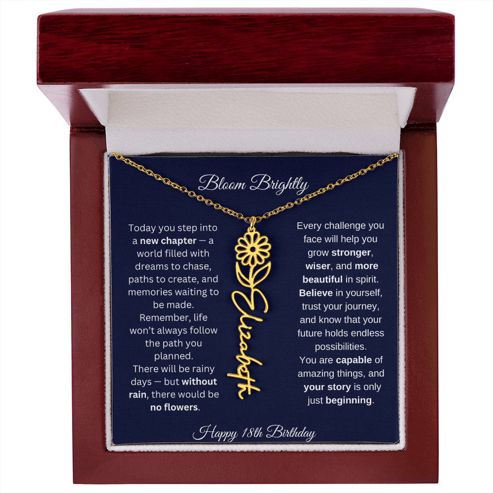Bloom Brightly - Happy 18th Birthday - Flower Name Necklace