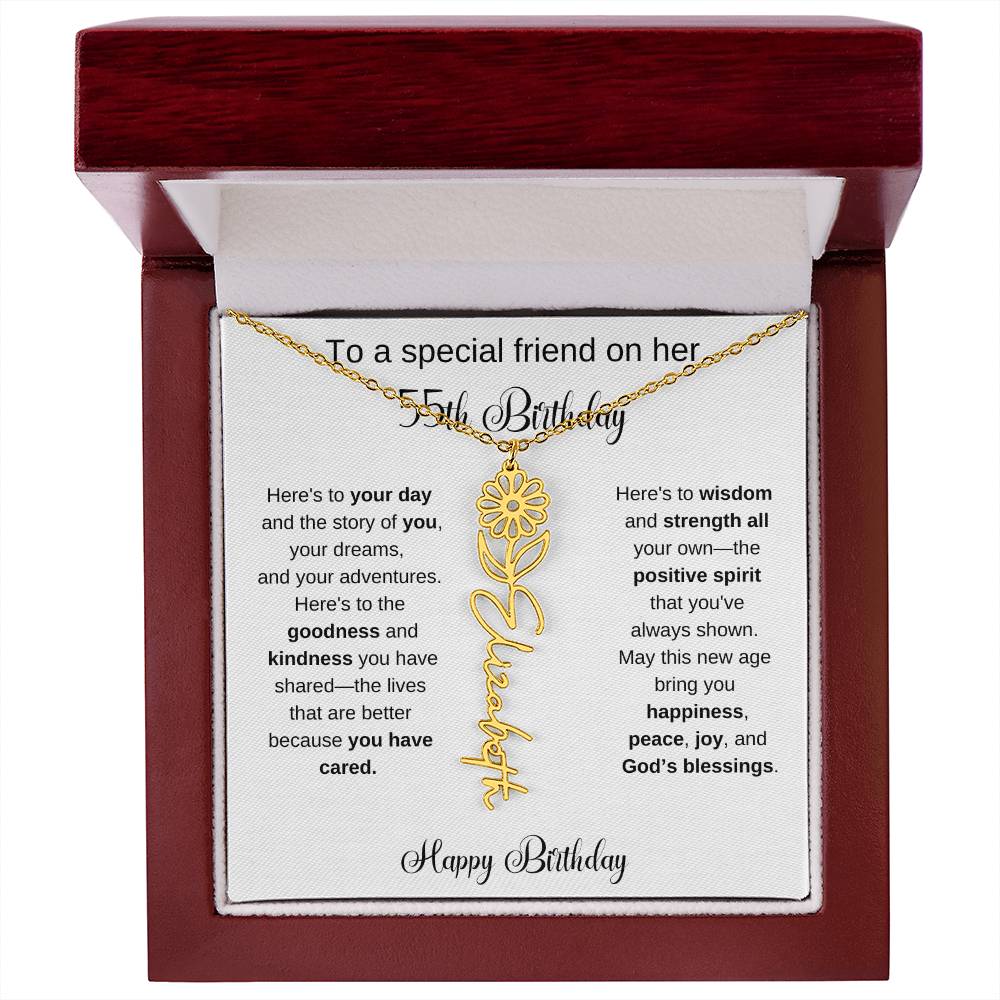 To A Special Friend | Happy 55th Birthday | Flower Name Necklace