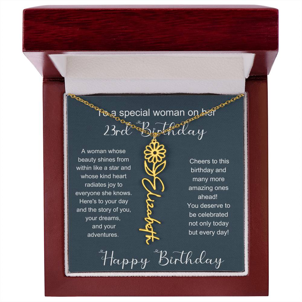 To A Special Woman On Her 23rd Birthday | Flower Name Necklace
