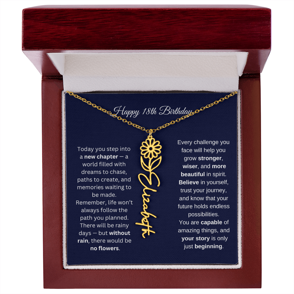 18th Birthday Birth Flower Name Necklace