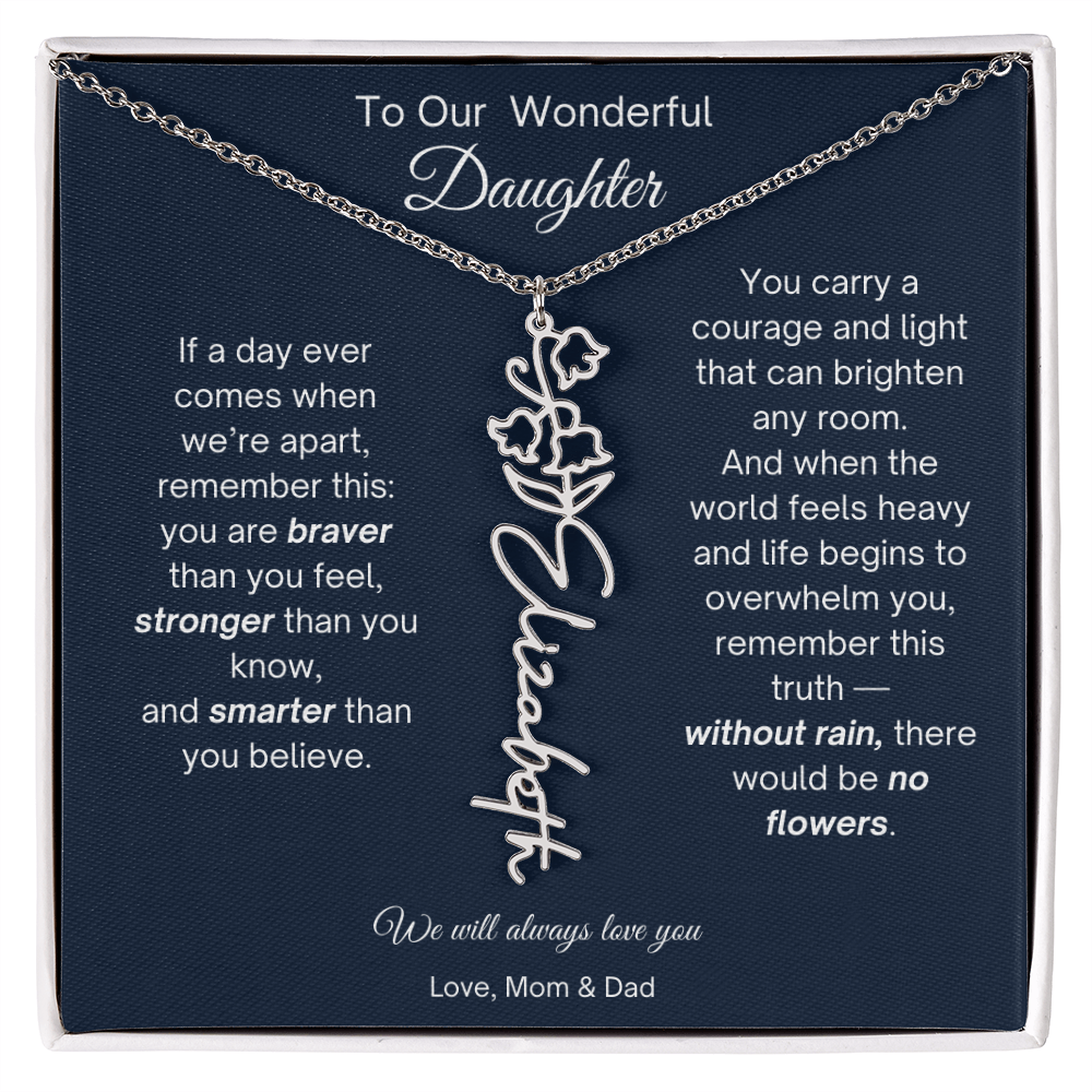 Daughter Necklace from Parents - Birth Flower Name Necklace