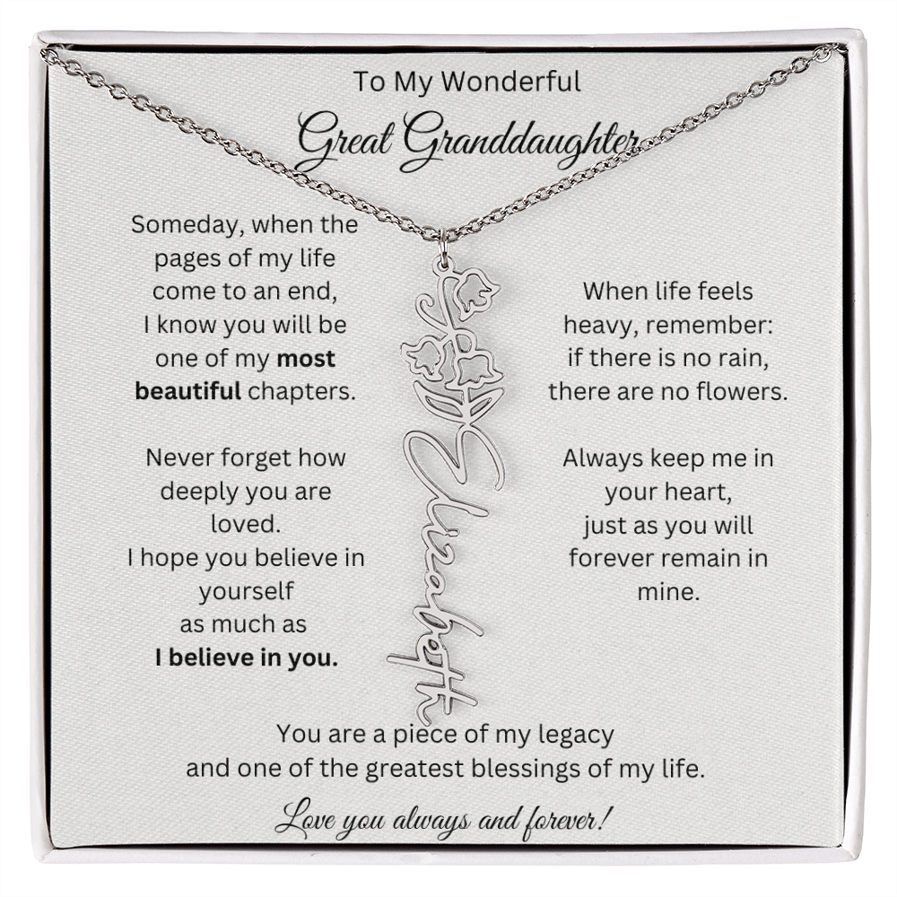 Great Granddaughter Gift - Custom Birth Flower Name Necklace
