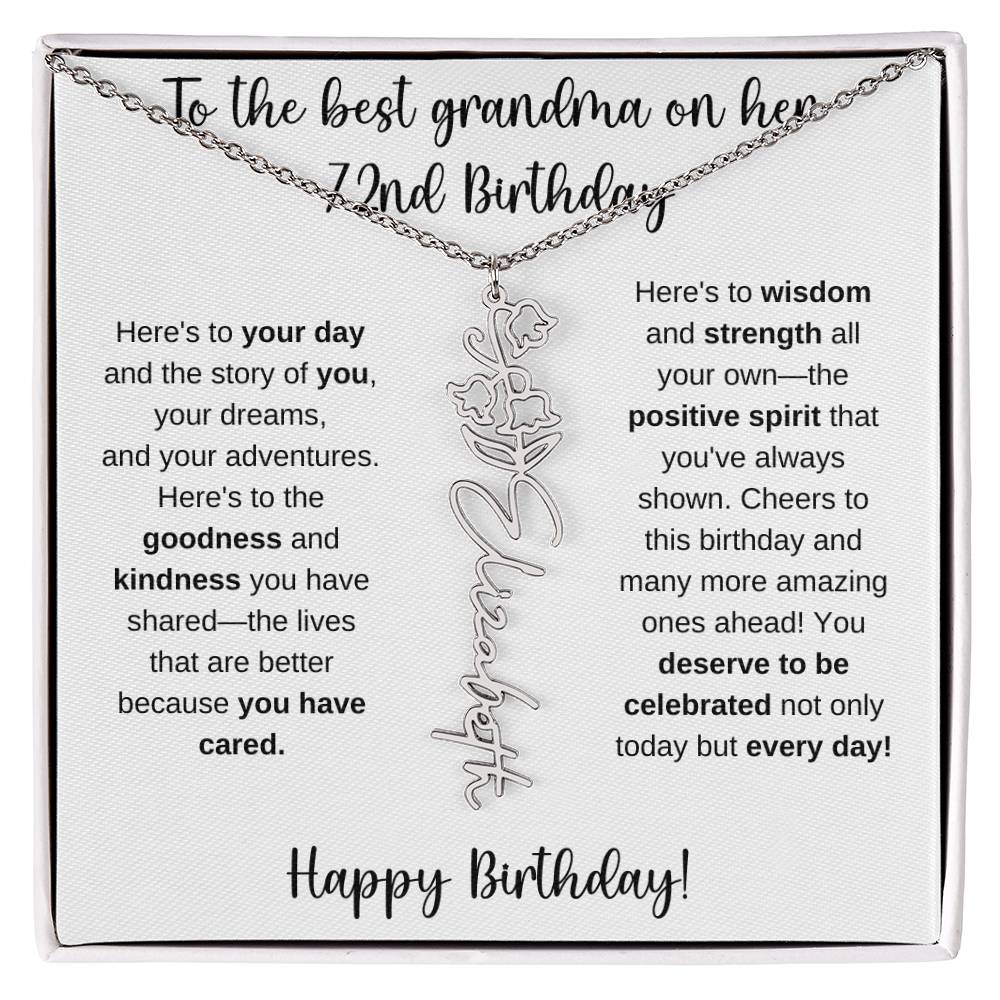 To The Best Grandma - Happy 72nd Birthday | Flower Name Necklace