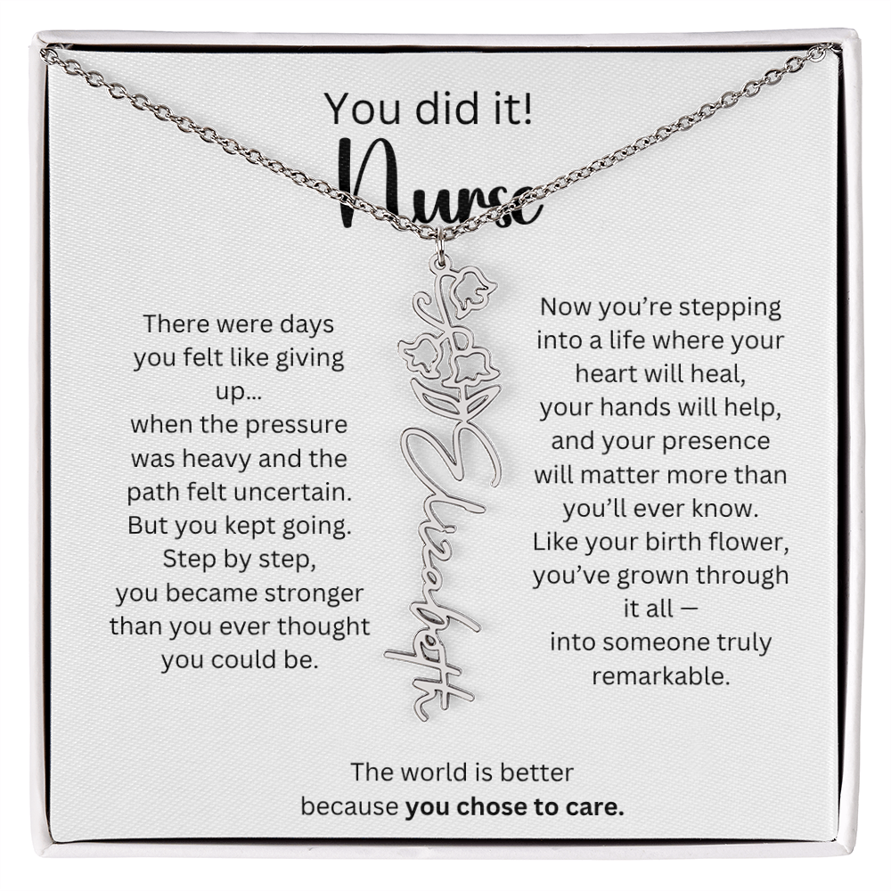 Meaningful Nurse Graduation Gift - Birth Flower Name Necklace