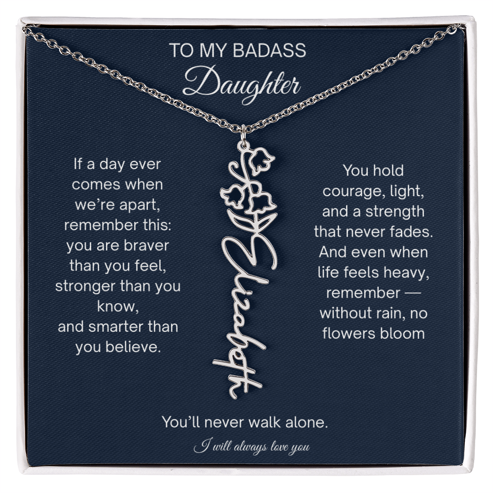 Badass Daughter Flower Name Necklace