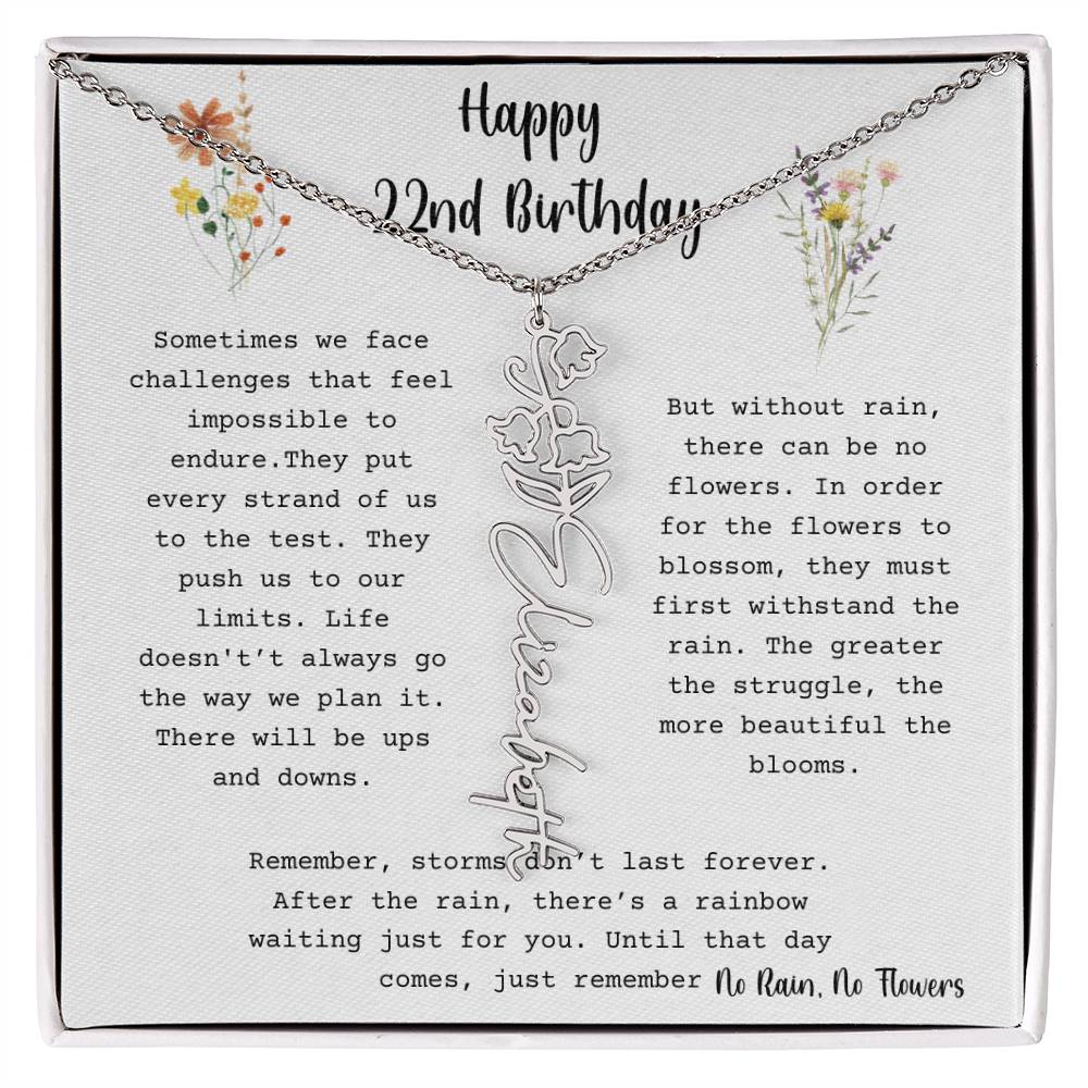 No Rain, No Flowers - Happy 22nd Birthday - Flower Name Necklace