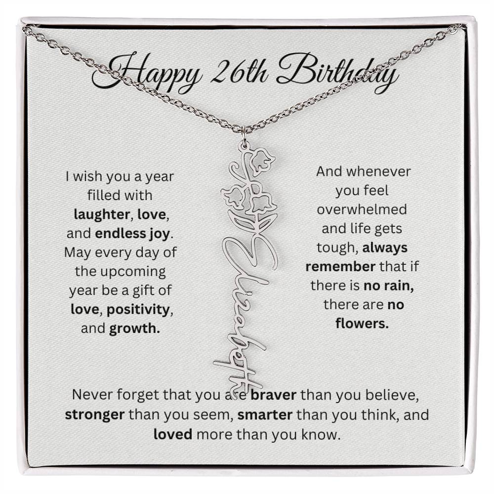 Happy 26th Birthday - Flower Name Necklace