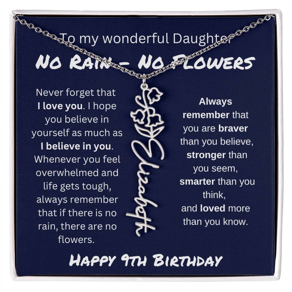 No Rain - No Flower | Happy 9th Birthday | Flower Name Necklace
