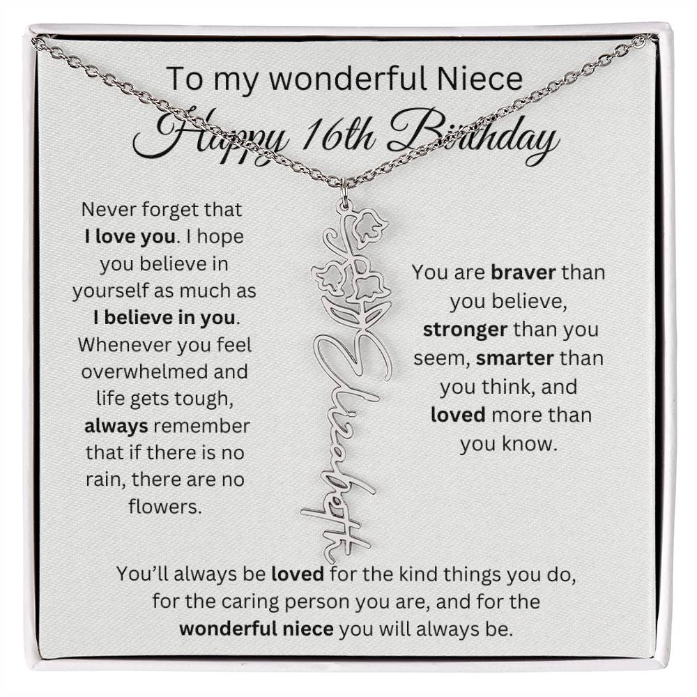 To My Wonderful Niece Happy 16th Birthday - Flower Name Necklace