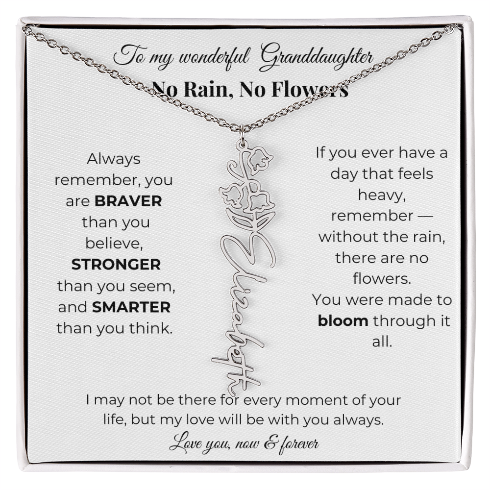 Granddaughter Gift Birth Flower Name Necklace with Card