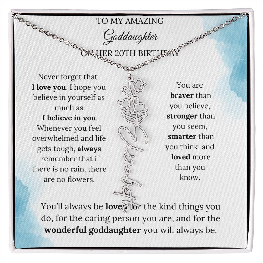 Birth Month Flower Name Necklace for My Goddaughter's 20th Birthday