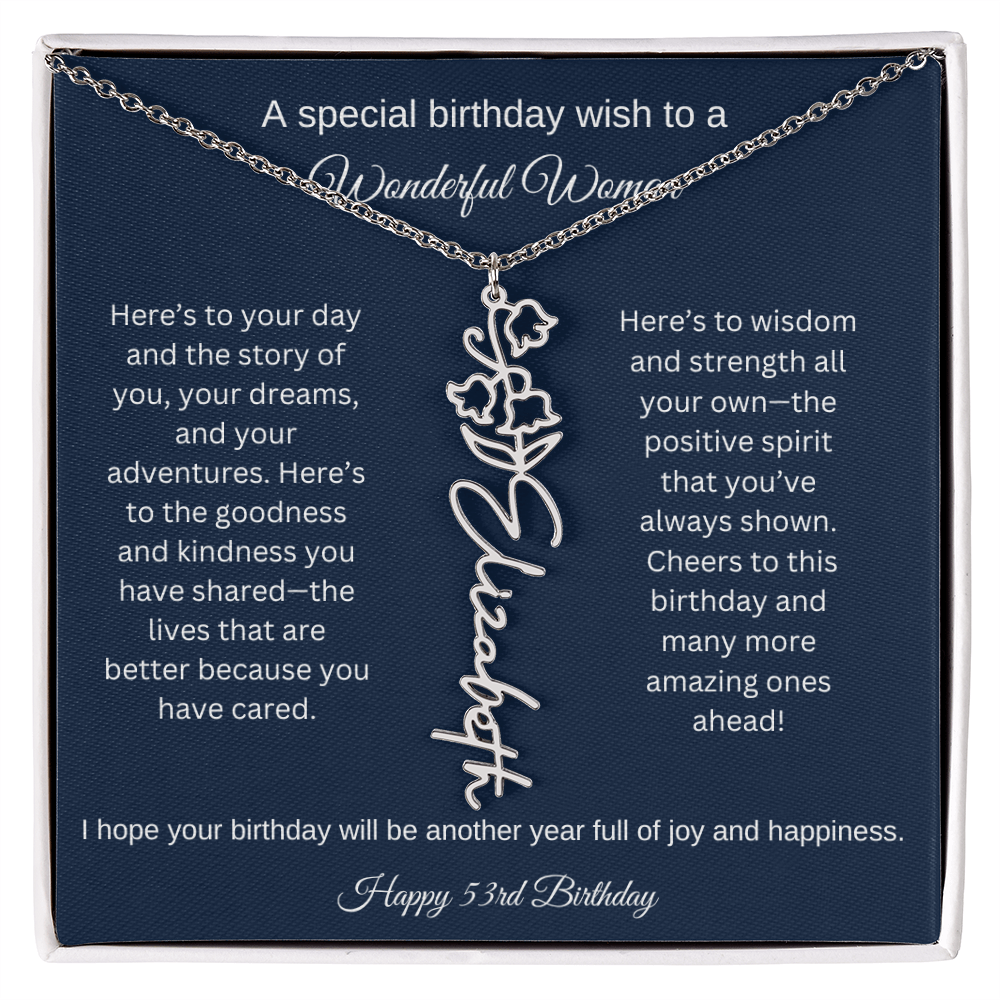 53rd Birthday Gift Idea - Flower Name Necklace