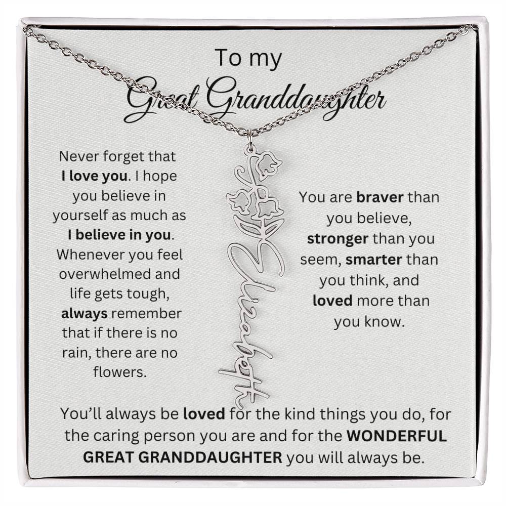 To My Great Granddaughter | I Love You | Flower Name Necklace