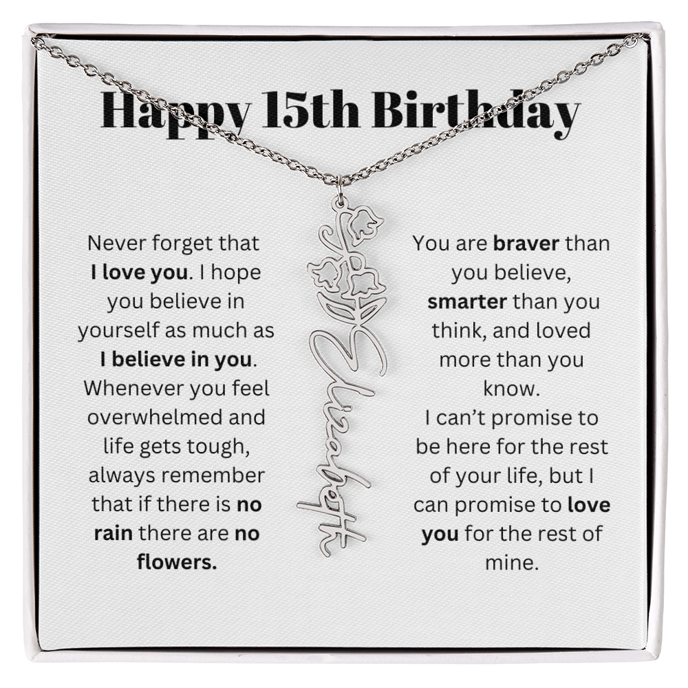15th Personalized Birthday Gift for Her - Flower Name Necklace