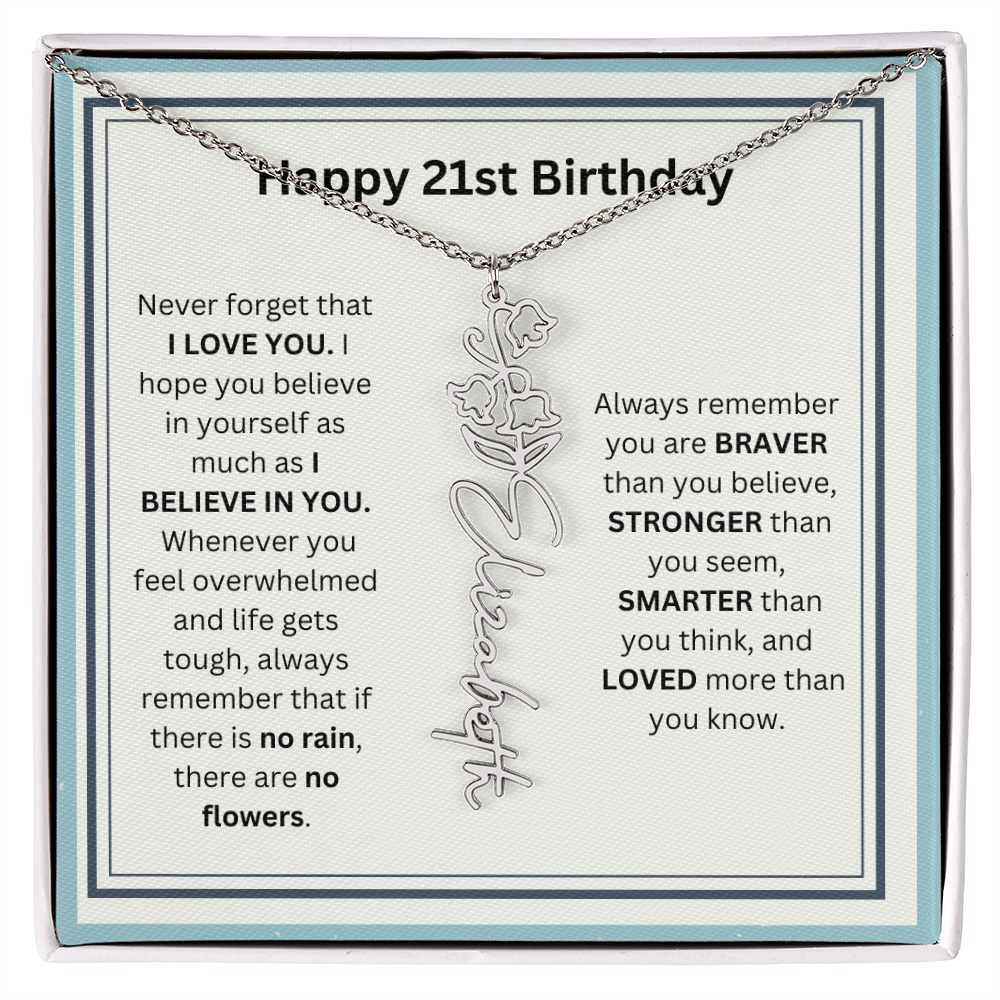 Personalized 21st Birthday Flower Name Necklace Gift