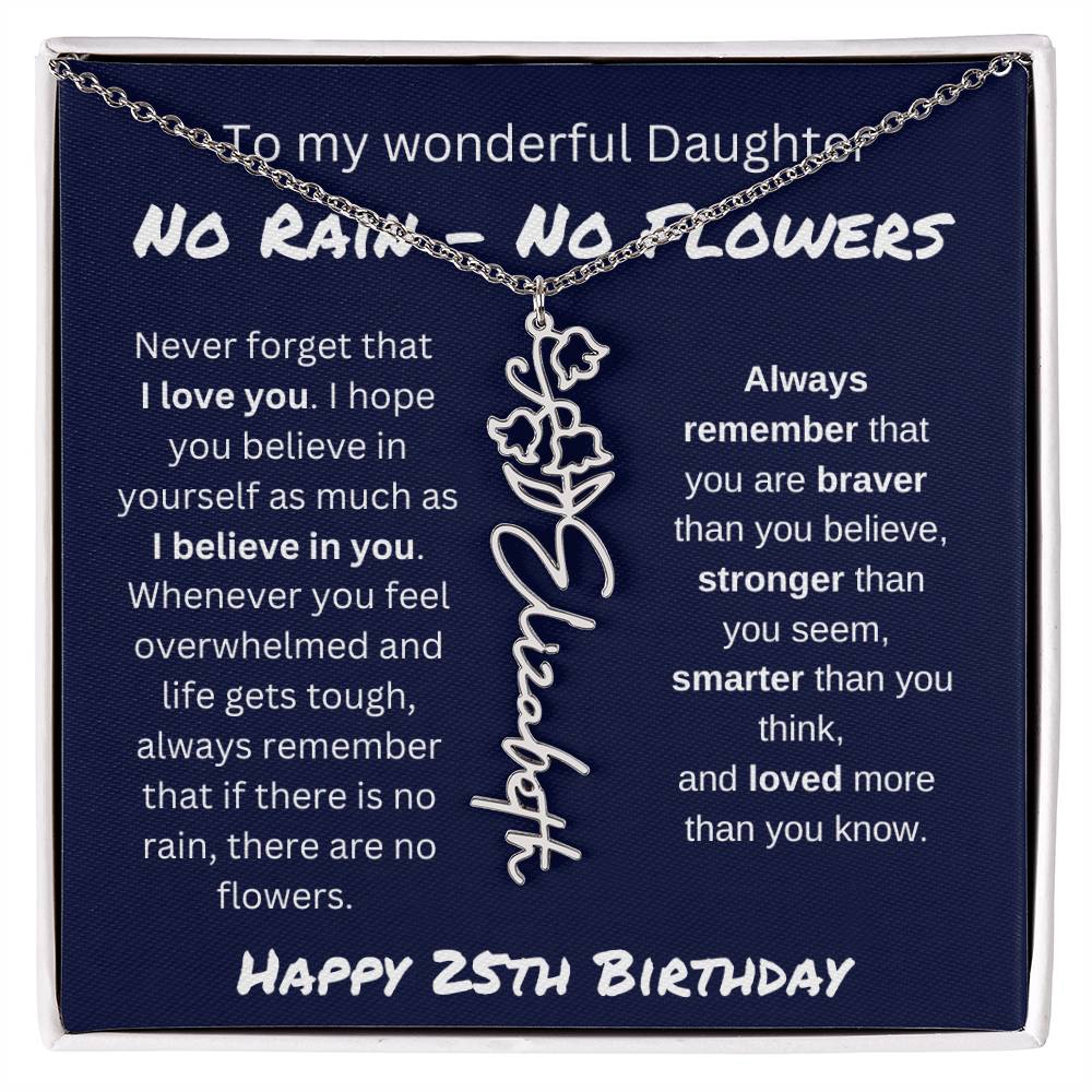 No Rain - No Flower | Happy 25th Birthday | Flower Name Necklace