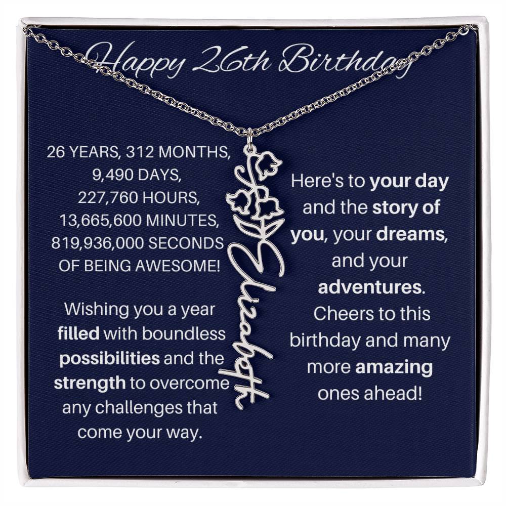 26th Birthday Birth Flower Necklace