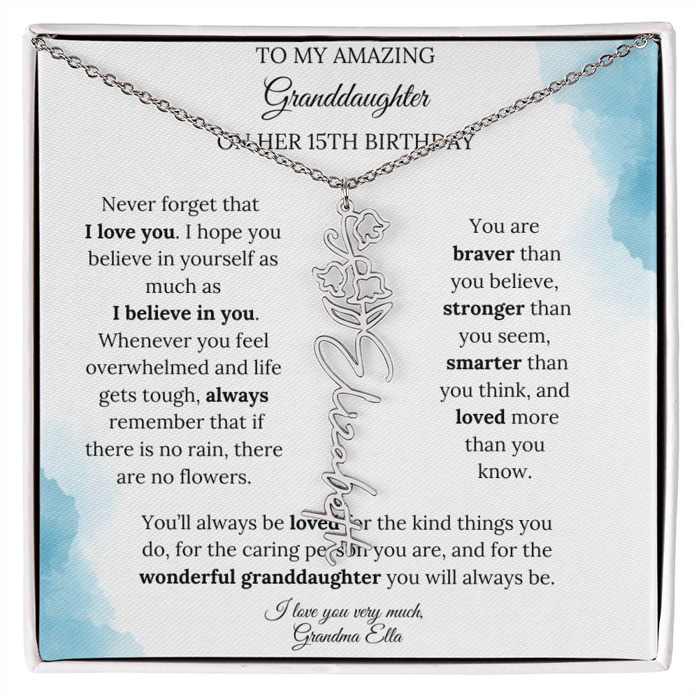 Birth Month Flower Name Necklace for My Granddaughter's 15th Birthday