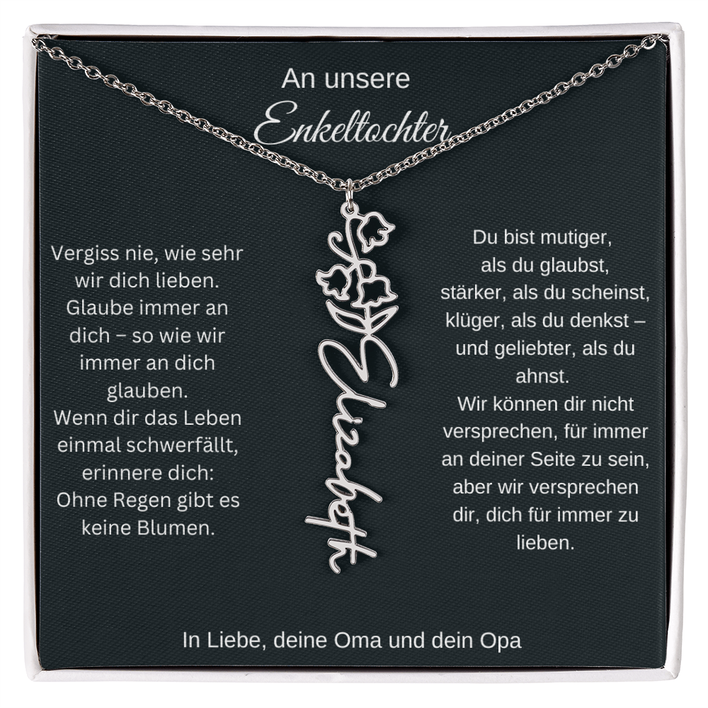 Geburtsblume Namenskette Enkeltochter Silber Gold personalisierte Gravur Kette Geschenk