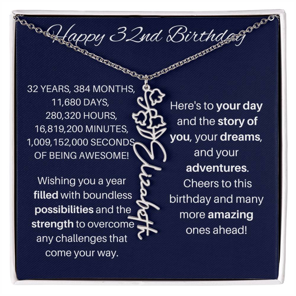32nd Birthday Birth Flower Necklace