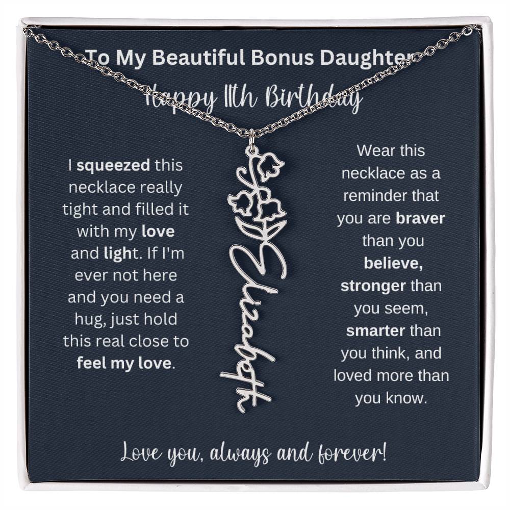 To My Beautiful Bonus Daughter | Happy 11th Birthday | Flower Name Necklace