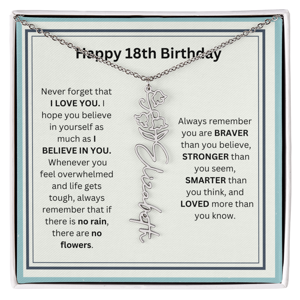 Personalized 18th Birthday Flower Name Necklace Gift