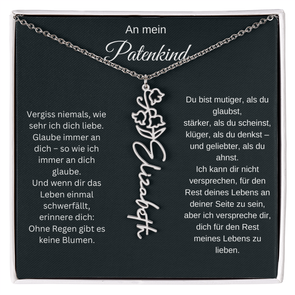 An mein Patenkind Geburtsblume Namenskette Silber Gold personalisierte Gravur