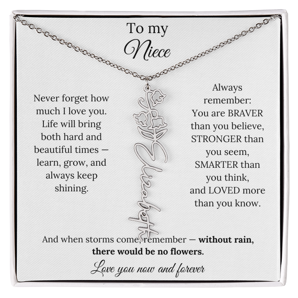 To My Niece Birth Flower Name Necklace From Aunt
