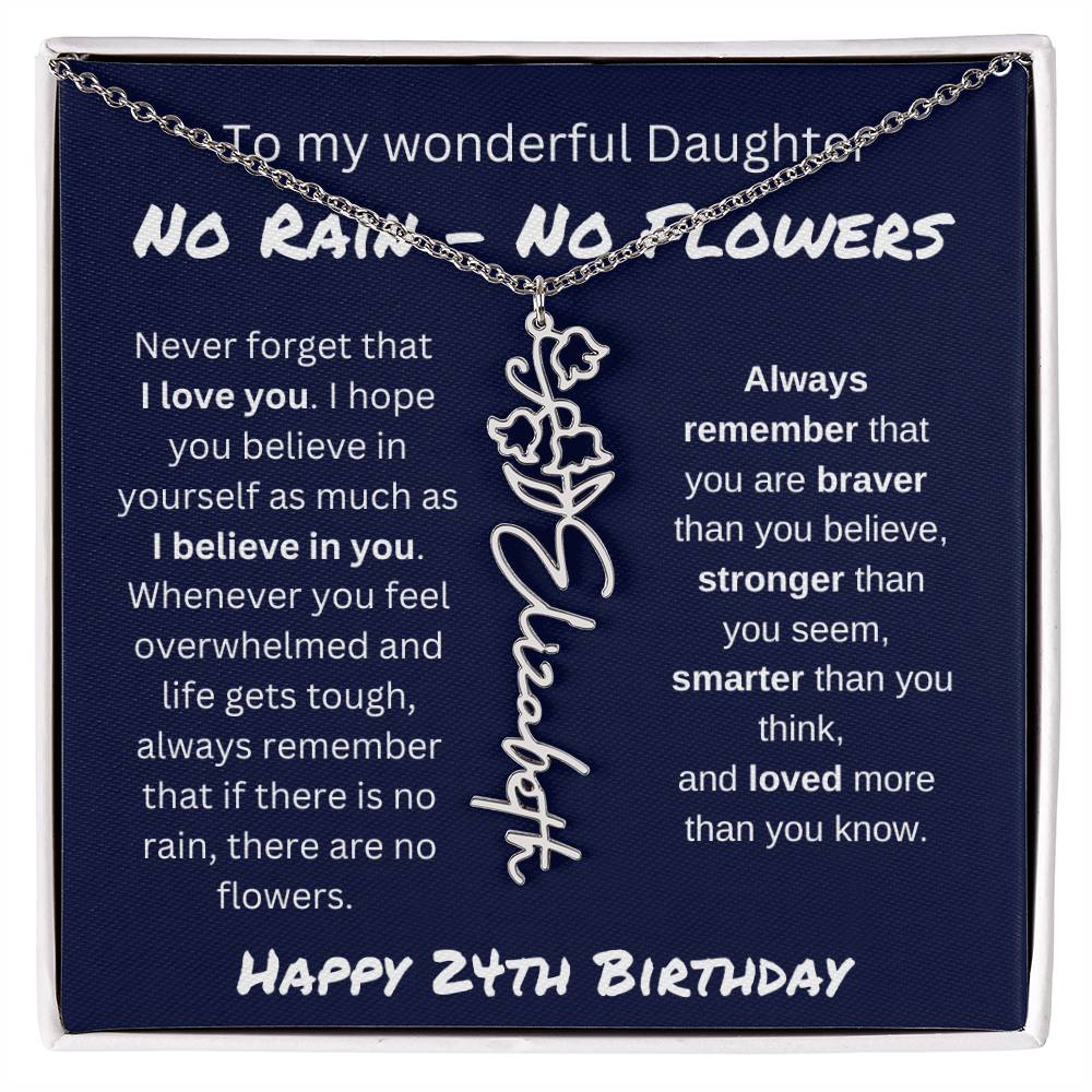 No Rain - No Flower | Happy 24th Birthday | Flower Name Necklace