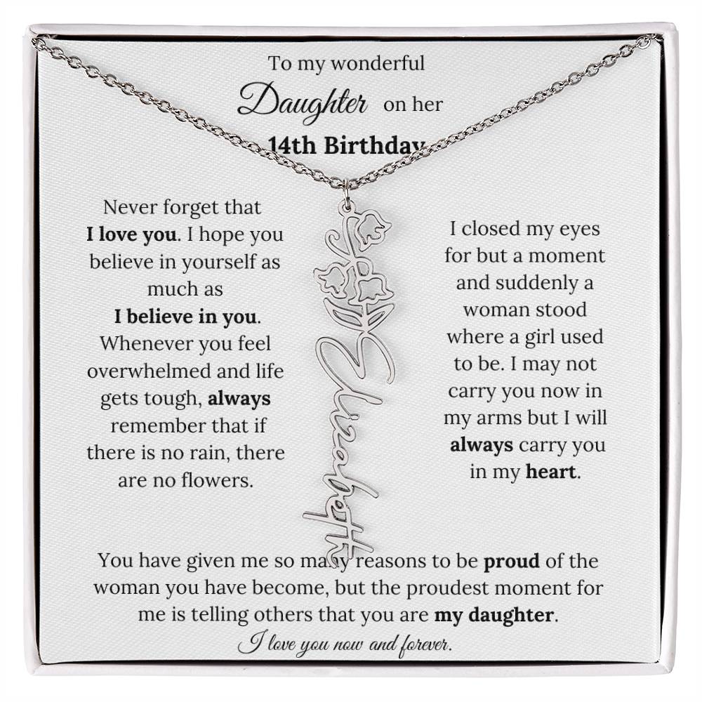 Custom Birth Flower Name Necklace To My Daughter On Her 14th Birthday