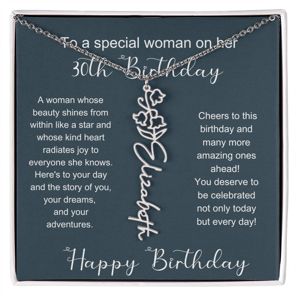 To A Special Woman On Her 30th Birthday | Flower Name Necklace