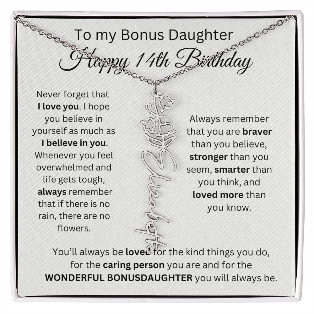 14th Birthday Gift To My Bonus Daughter | Flower Name Necklace