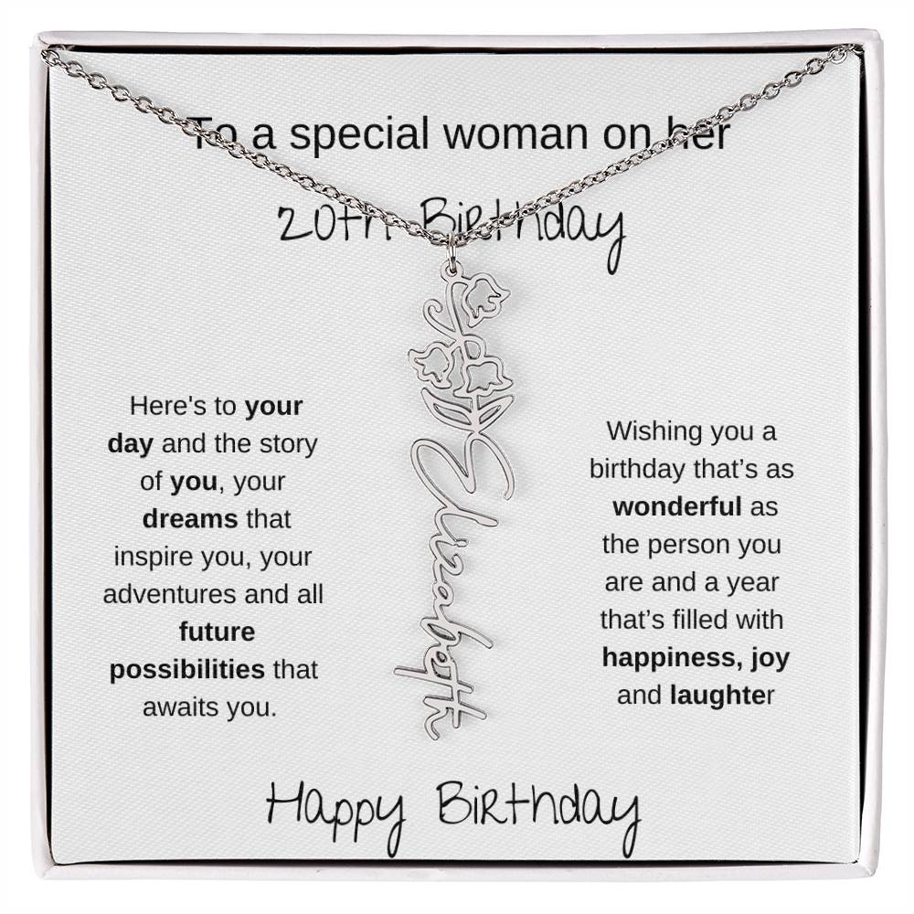 A Special Woman 20th Birthday | Flower Name Necklace