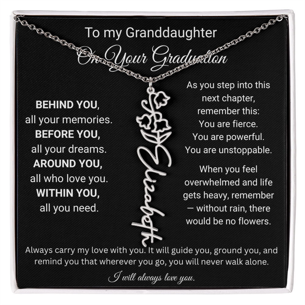 To My Granddaughter On Your Graduation | You're Unstopable | Flower Name Necklace
