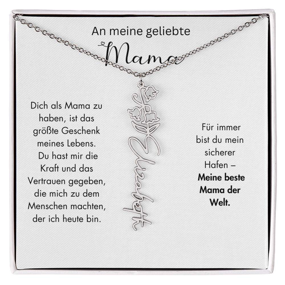 Personalisierte Namenskette mit Geburtsblume für Mama