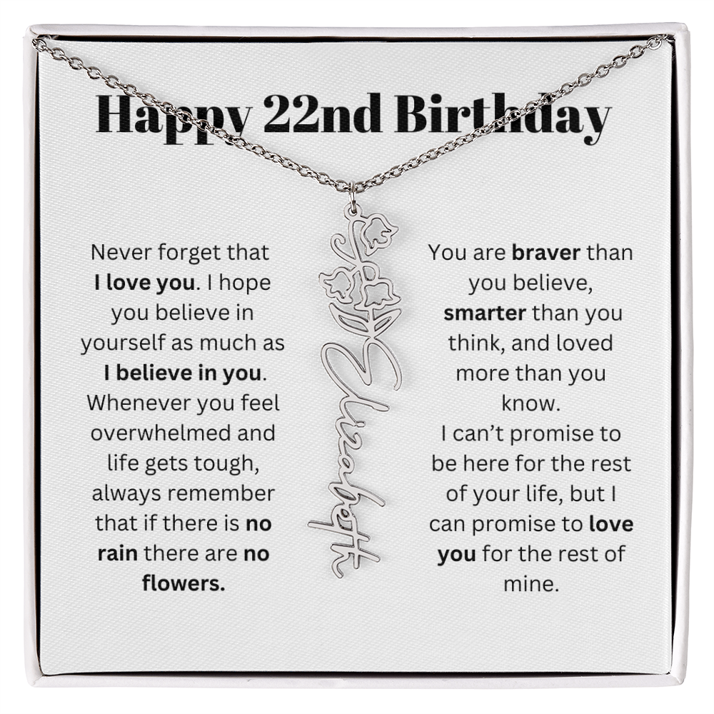 22nd Personalized Birthday Gift for Her - Flower Name Necklace