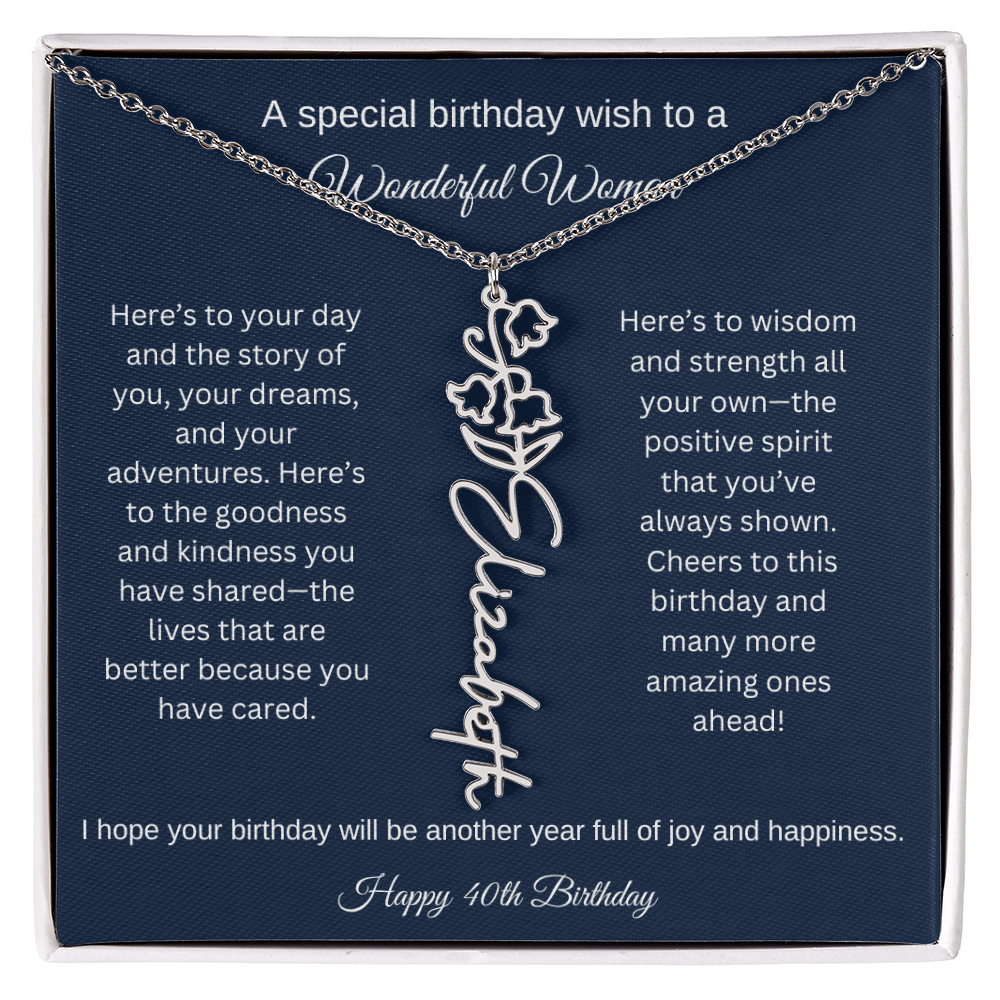 40th Birthday Gift Idea - Flower Name Necklace