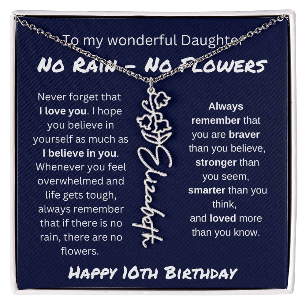 No Rain - No Flower | Happy 10th Birthday | Flower Name Necklace