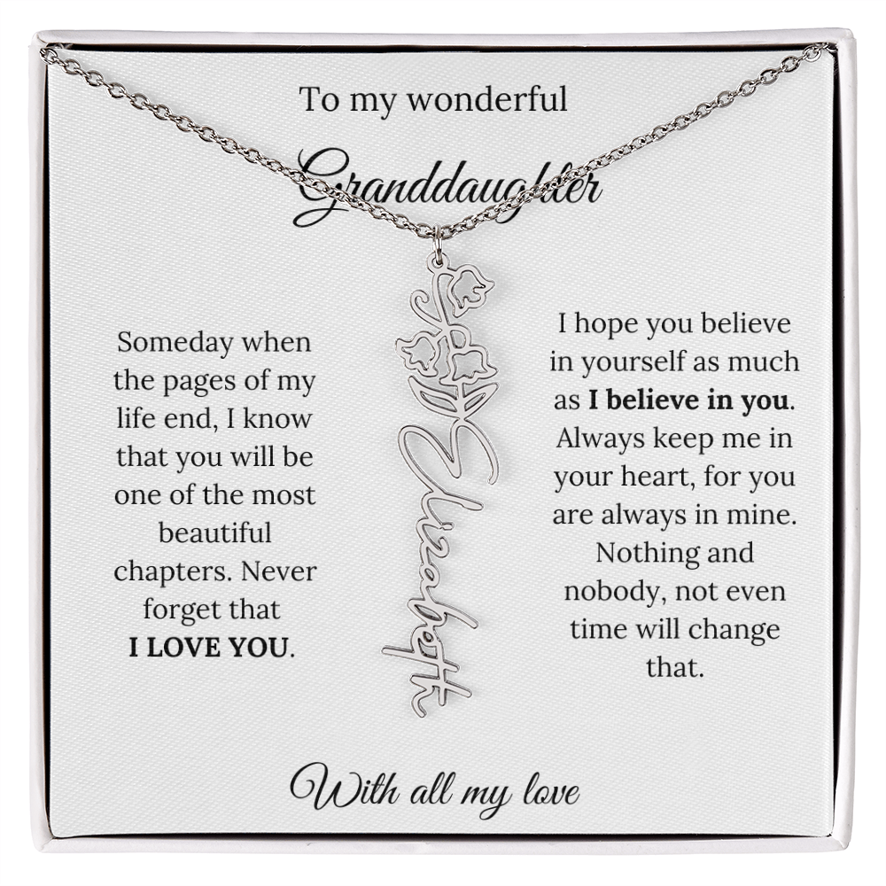 To My Granddaughter Necklace – Custom Floral Keepsake Jewelry Gift from Grandma & Grandpa