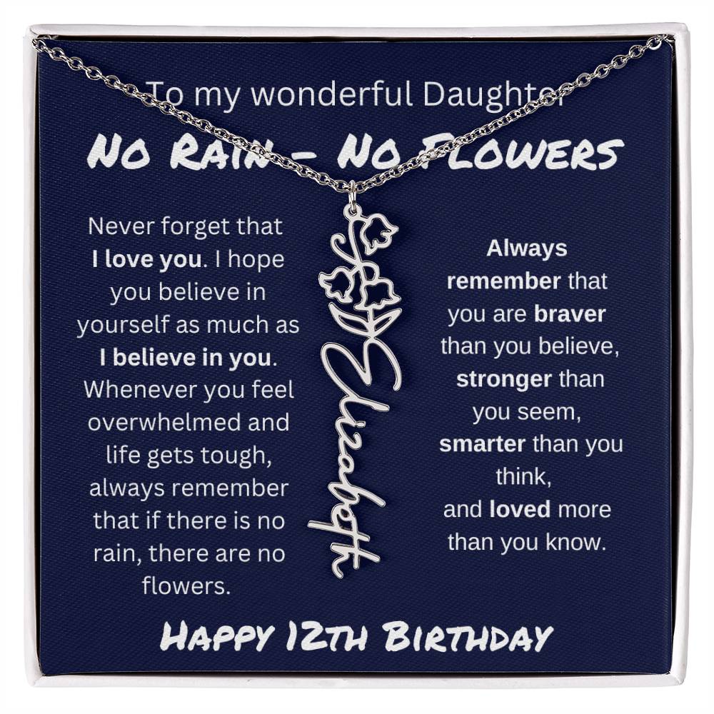 No Rain - No Flower | Happy 12th Birthday | Flower Name Necklace