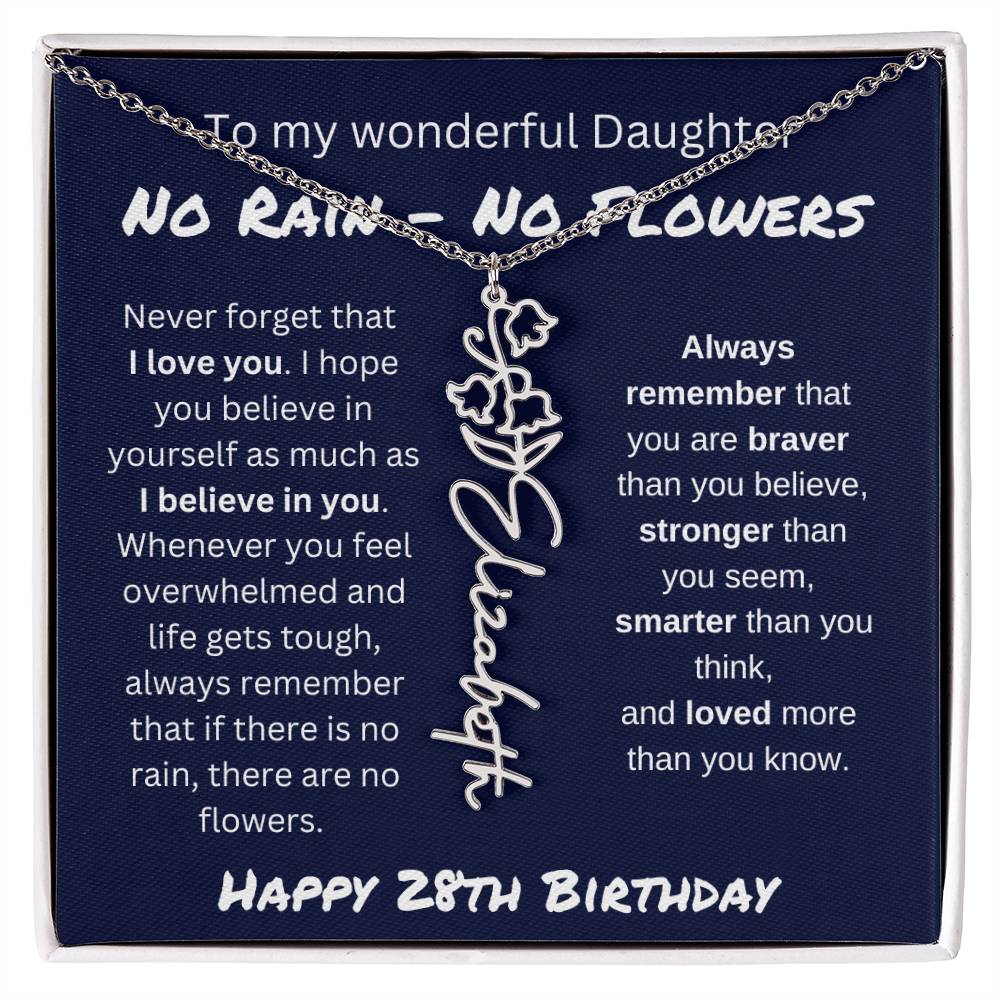 No Rain - No Flower | Happy 28th Birthday | Flower Name Necklace