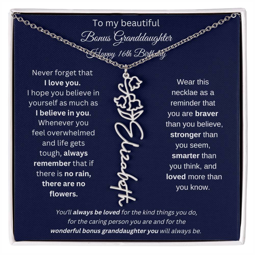 16th Birthday Bonus Granddaughter Gift | Personalized Flower Name Necklace