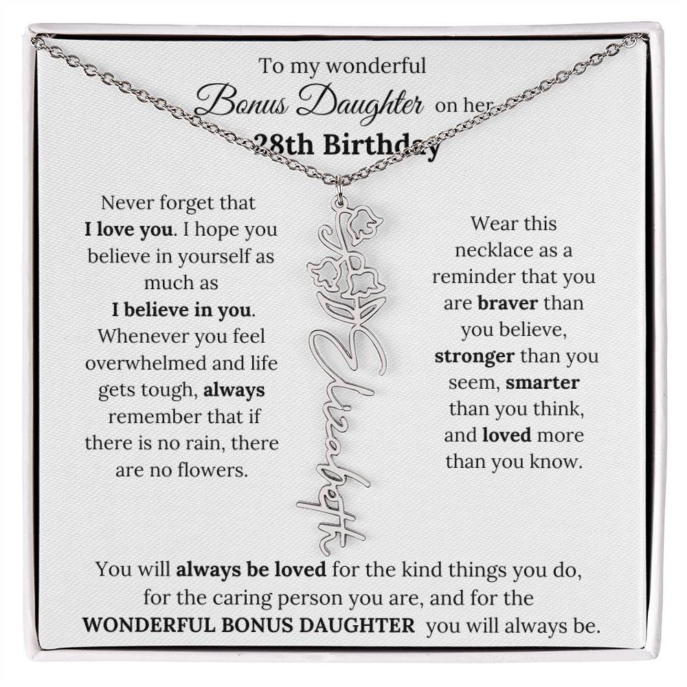 To My Wonderful Bonus Daughter On Her 28th Birthday | I Love You | Flower Name Necklace