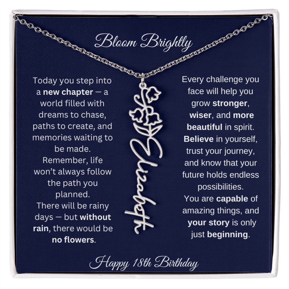 Bloom Brightly - Happy 18th Birthday - Flower Name Necklace