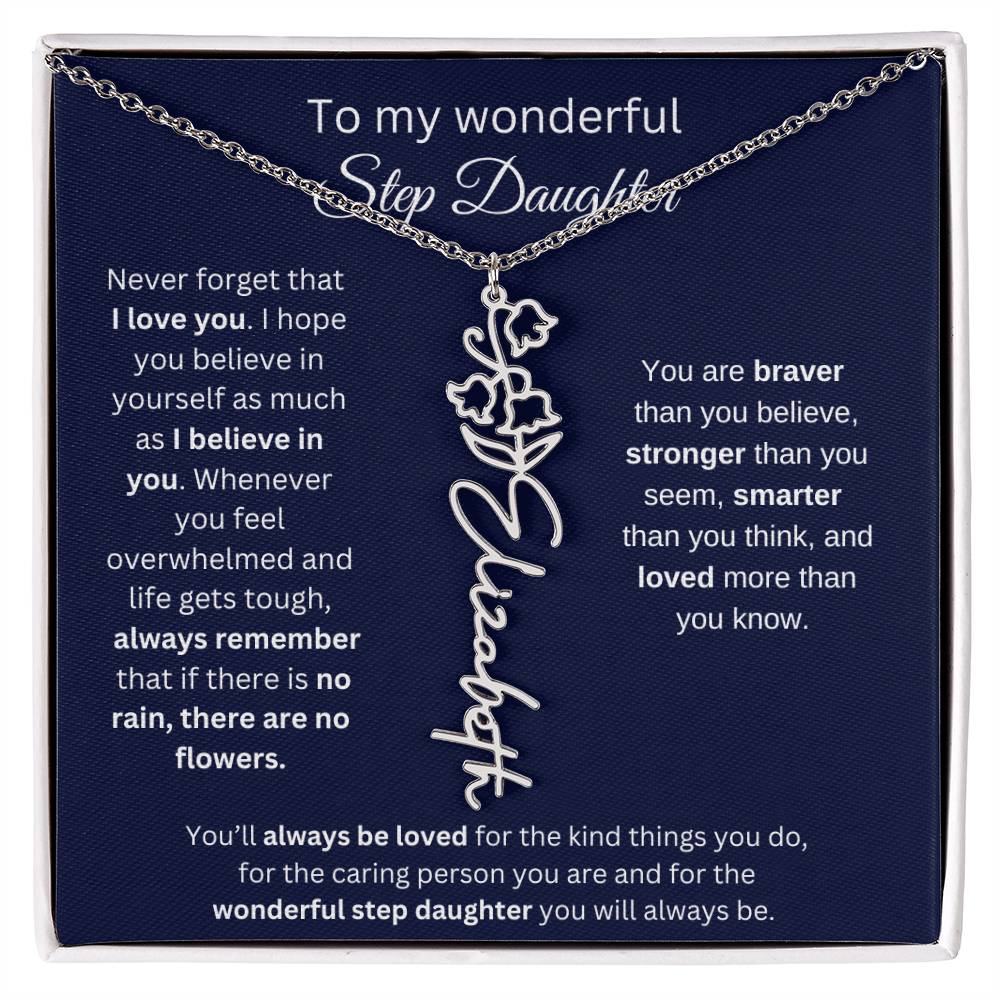 To My  Bonus Daughter Birthmonth Flower Necklace 4