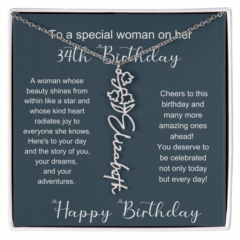 To A Special Woman On Her 34th Birthday | Flower Name Necklace