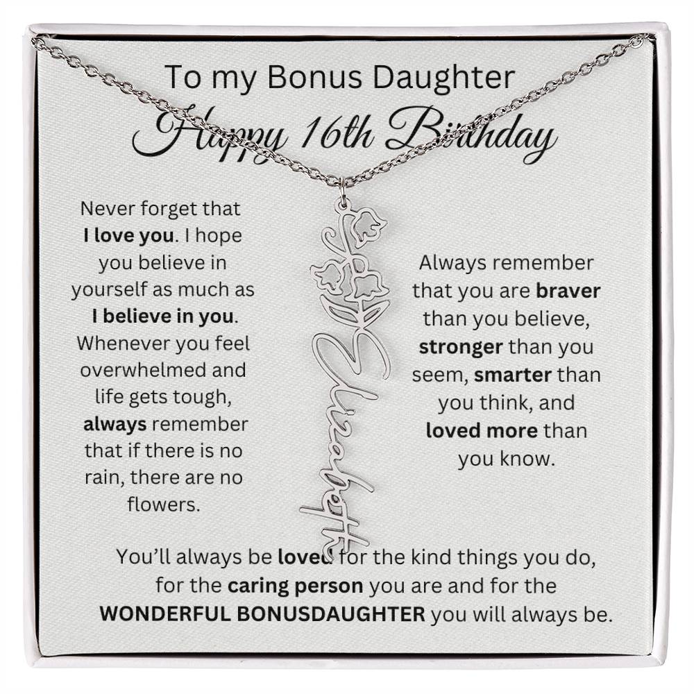16th Birthday Gift To My Bonus Daughter | Flower Name Necklace