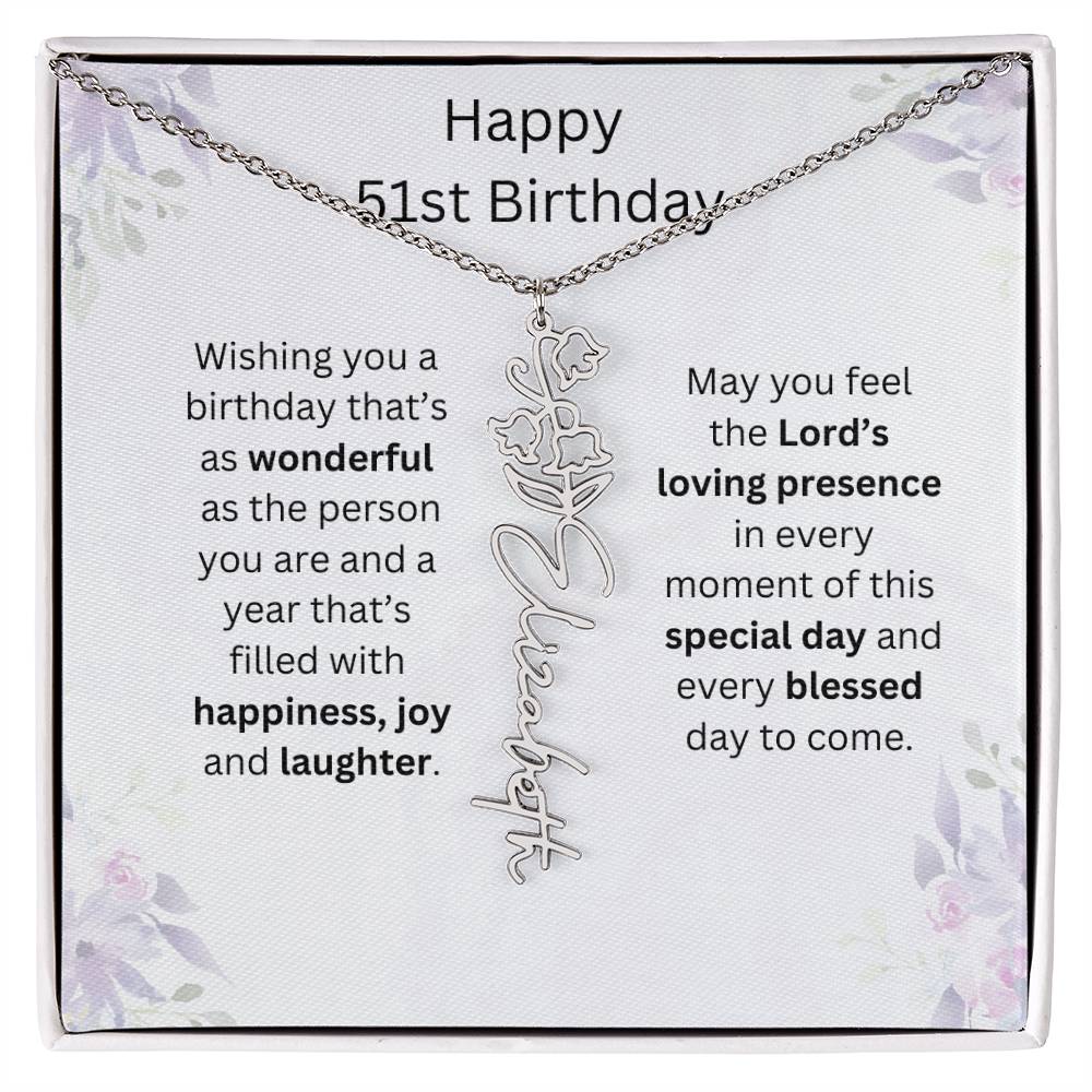 Wishing You Happiness, Joy & Laughter - Happy 51st Birthday | Flower Name Necklace