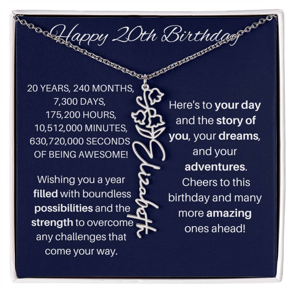 20th Birthday Birth Flower Necklace